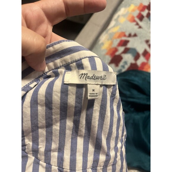 Madewell Whitney Striped Ruffle Blouse M Blue White - Picture 11 of 11